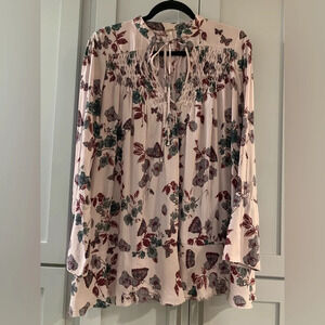 Free People Lavender Tunic with Smocking Detail and Floral Print